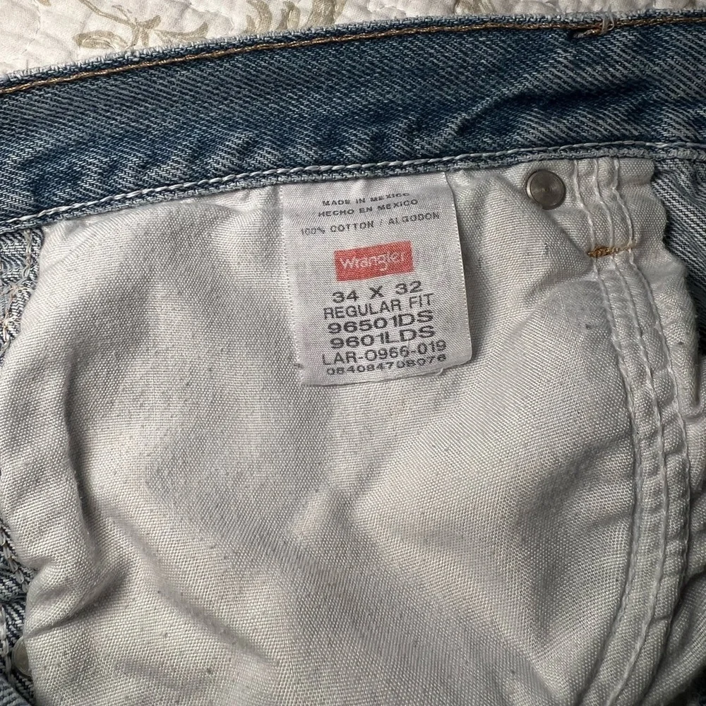 Vintage 90s Wrangler Regular Fit Straight Leg Distressed Jeans Denim size 12 - Picture 3 of 14